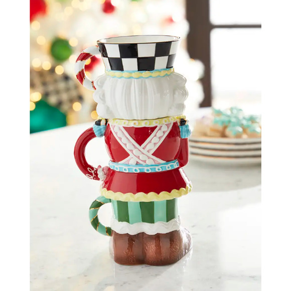 MACKENZIE-CHILDS Holiday Sweets Nutcracker Stacking Ceramic Mugs, Set of 3 NEW - Picture 2 of 5
